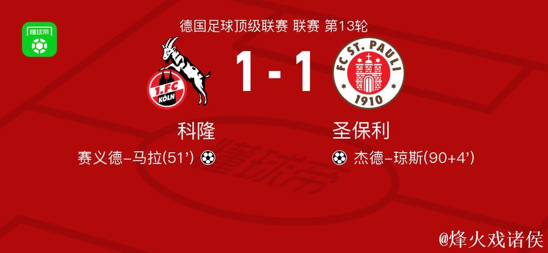 科隆战平圣保利，马拉破门琼斯扳平